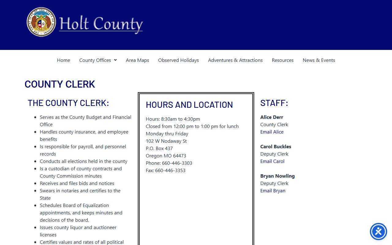 Holt County Circuit Court Clerk records and county clerk source