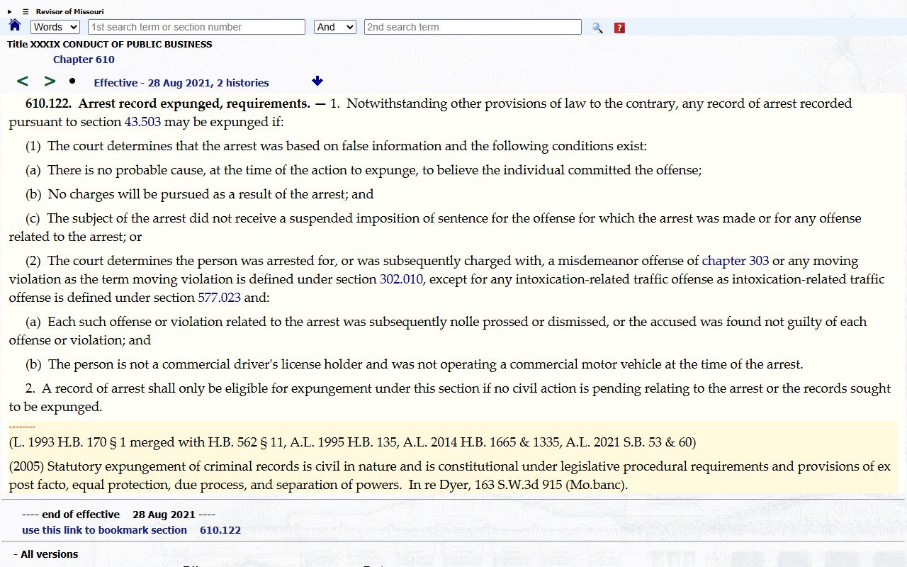 Holt County criminal court records arrest record expungement statute