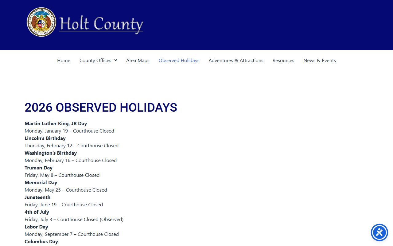 Holt County Circuit Court courthouse calendar and records access