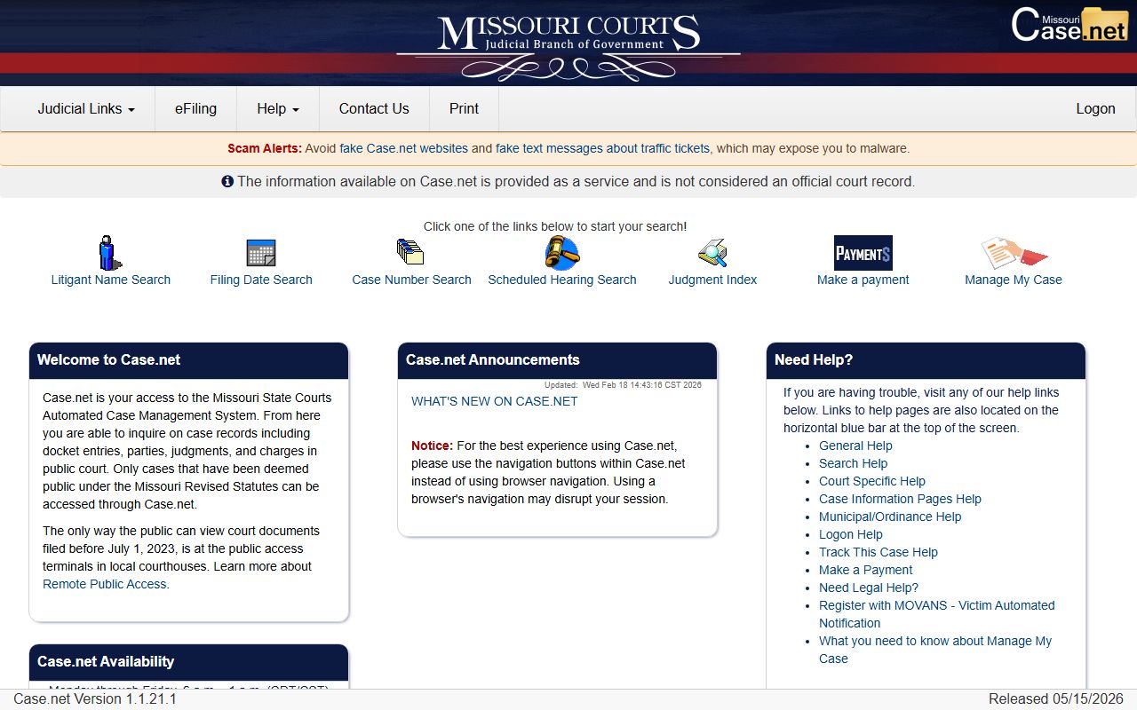 Holt County Court records search through Missouri Case.net