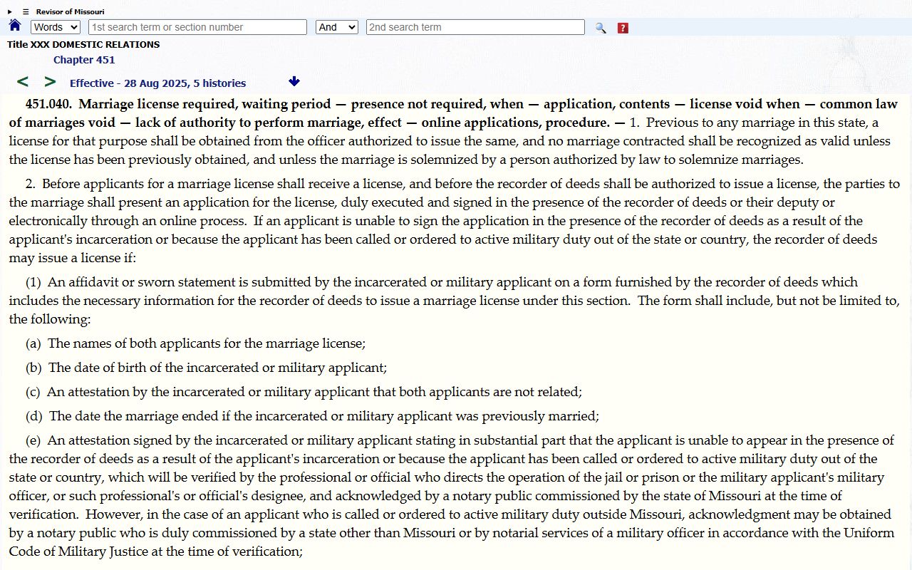 Holt County marriage records Missouri marriage license law