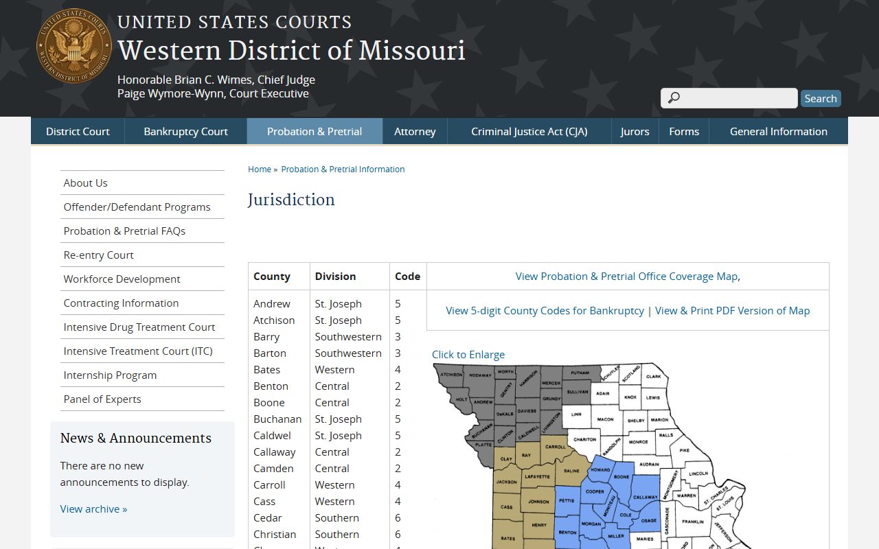 Holt County warrant records and Western District of Missouri jurisdiction